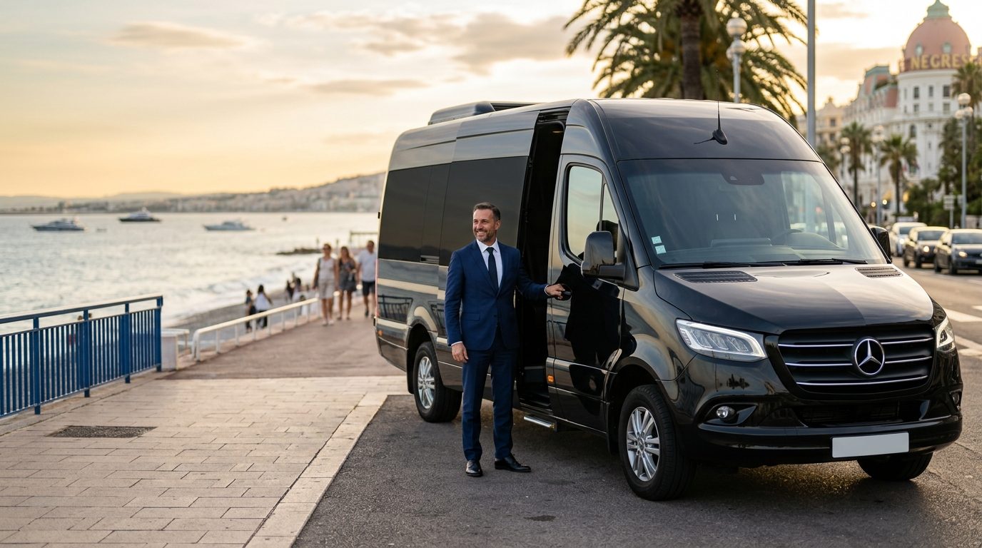 Chauffeur privé pour 14 personnes à Nice : solutions de transport de groupe haut de gamme