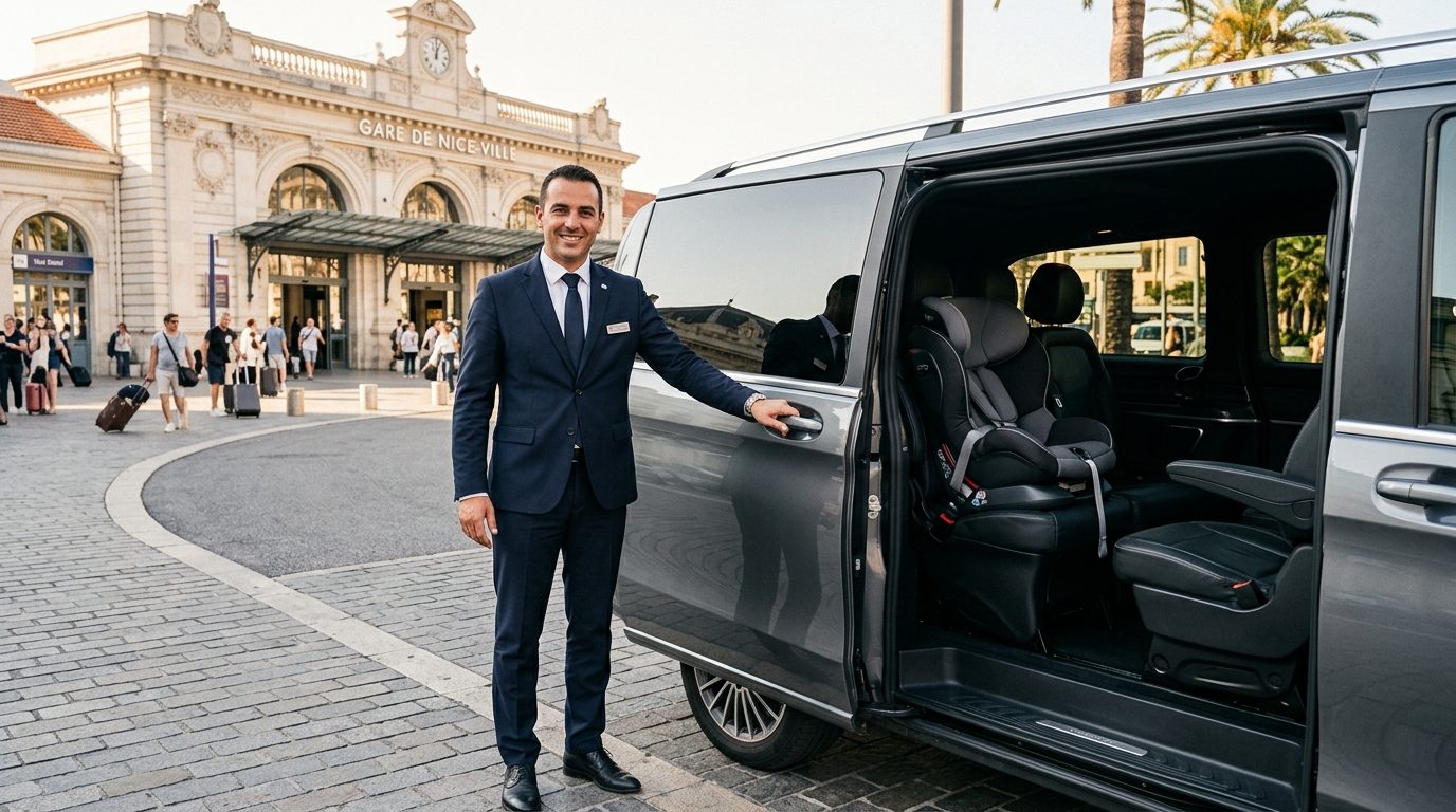 Chauffeur privé avec siège bébé à la gare de Nice-Ville : organisation et sécurité