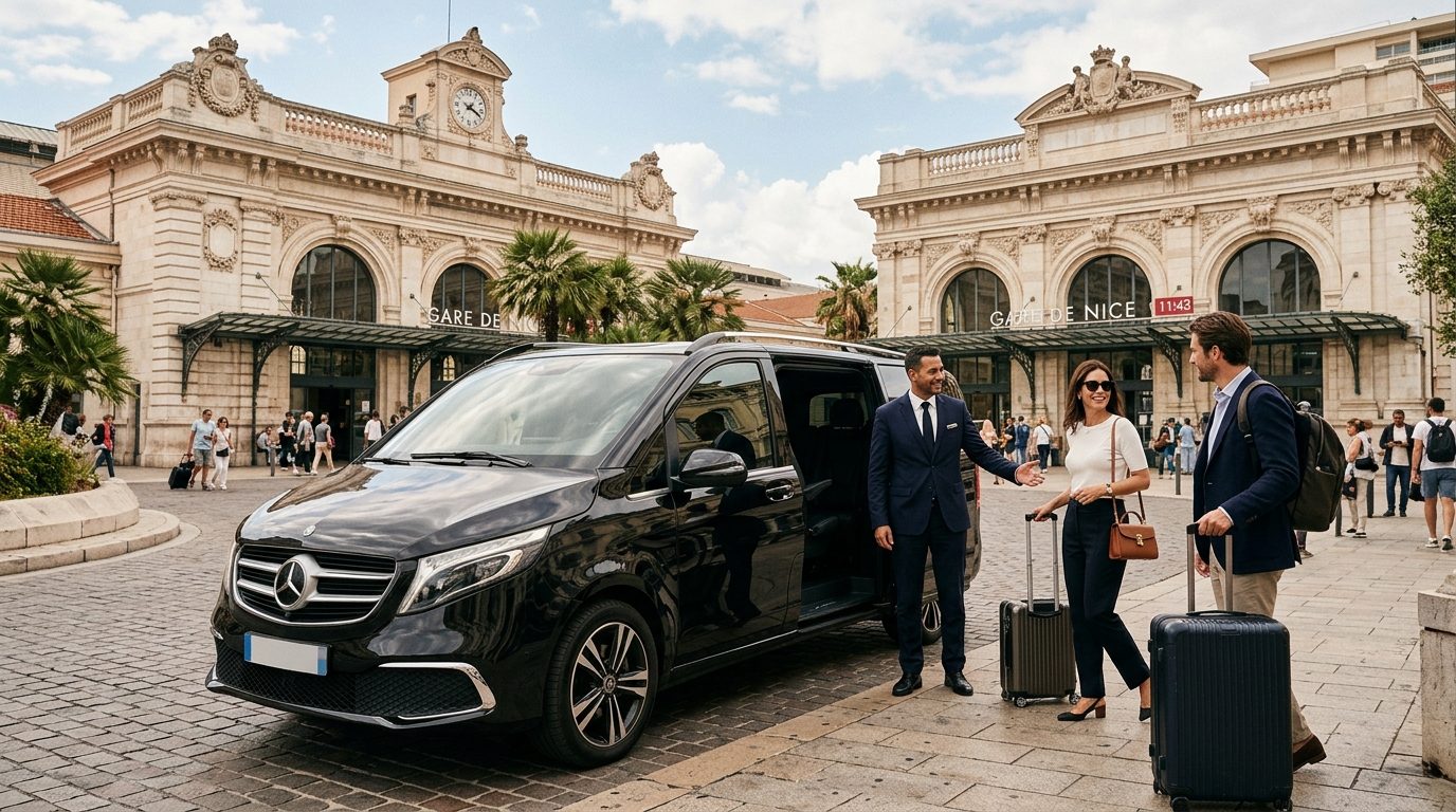 Transfert en van avec chauffeur privé à la gare de Nice-Ville