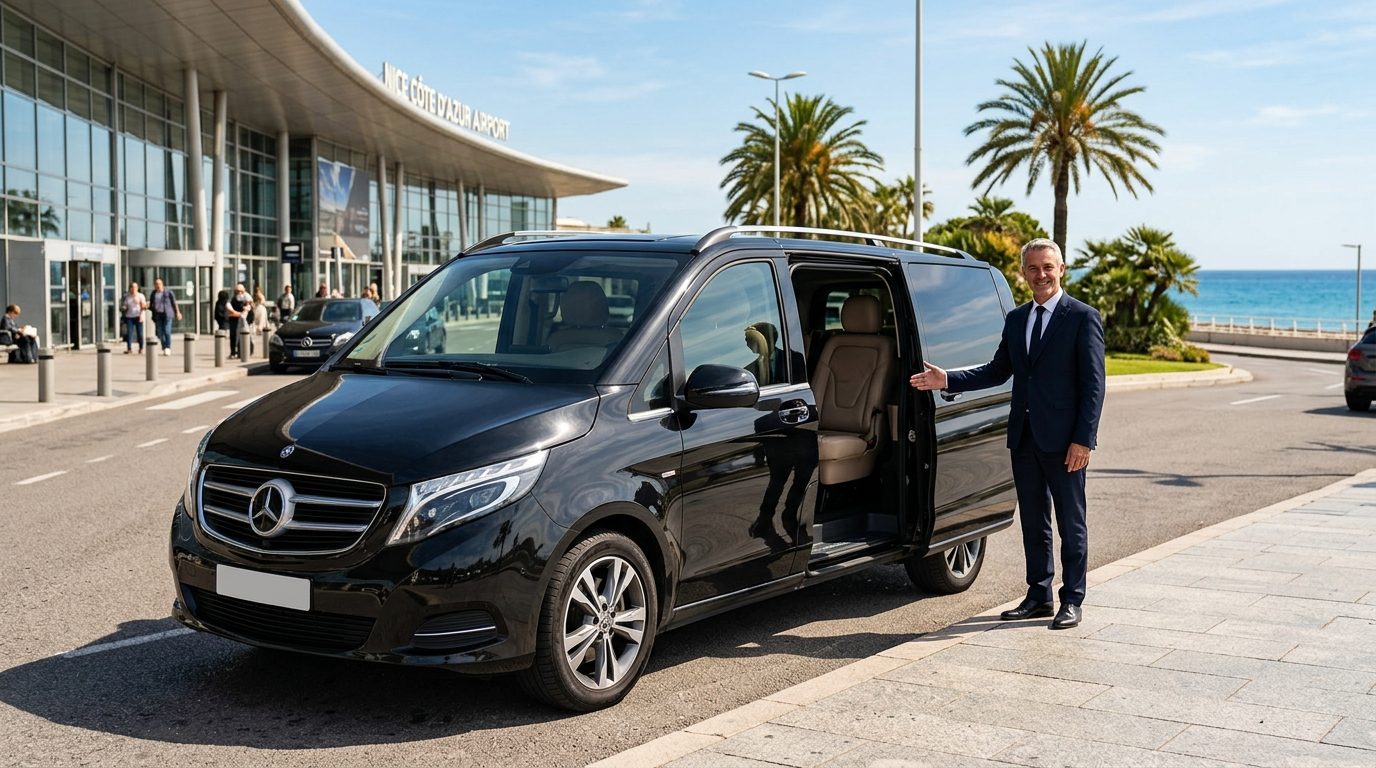 Chauffeur privé à l&rsquo;aéroport de Nice NCE en van : le guide du transfert grand format
