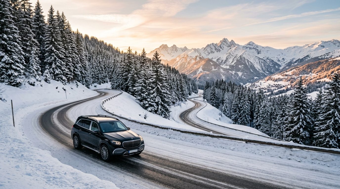 Chauffeur privé à Courchevel sur route enneigée : sécurité et sérénité en altitude