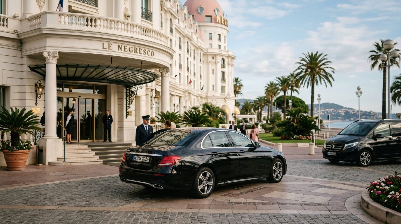 Chauffeur privé Mercedes Classe E à l’Anantara Plaza Hotel Nice : mise à disposition et repères