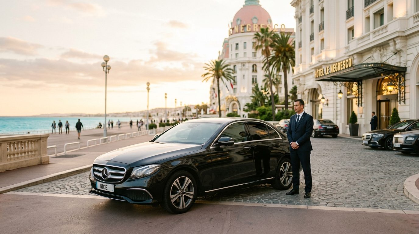 Chauffeur privé en Mercedes Classe E à l&rsquo;Hôtel Le Negresco : l&rsquo;art de la mise à disposition à Nice