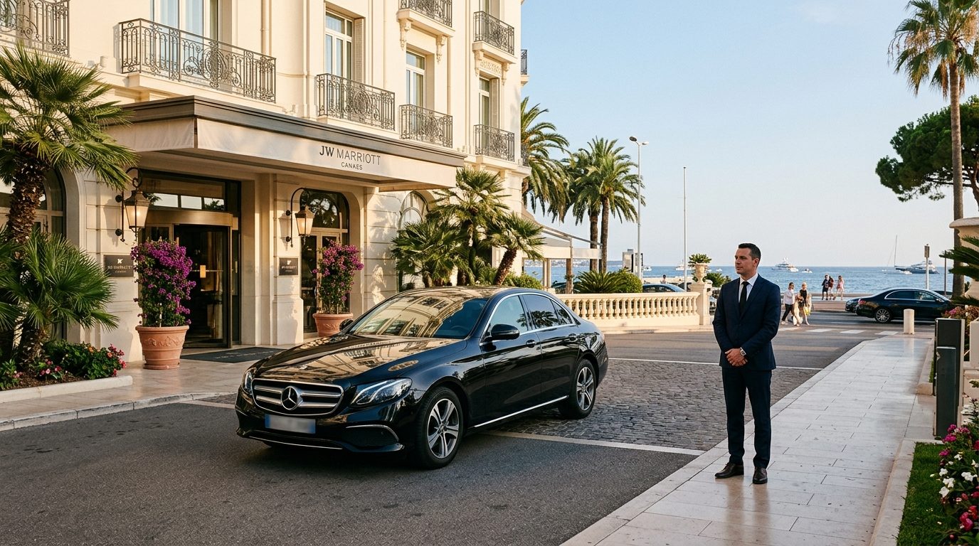 Chauffeur privé Mercedes Classe E au JW Marriott Cannes : mise à disposition et repères