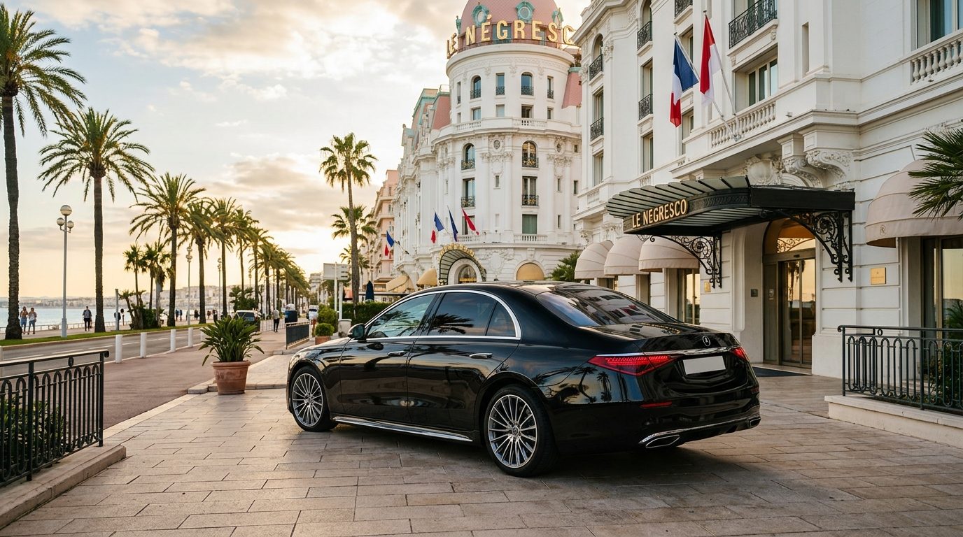 Chauffeur privé Mercedes Classe S à l&rsquo;Hôtel Le Negresco de Nice : mise à disposition et repères de service