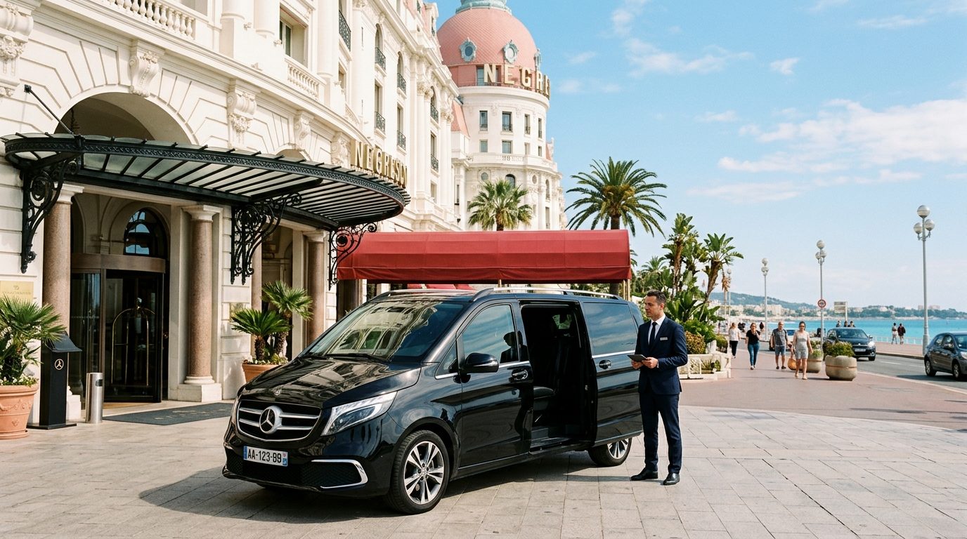 Chauffeur privé Mercedes Classe V à l’Anantara Plaza Hotel Nice : mise à disposition et repères