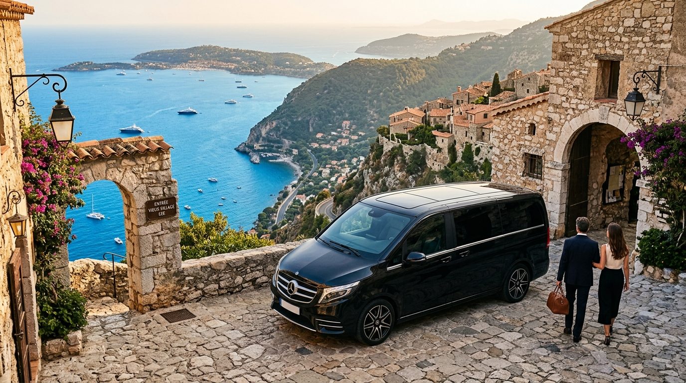 Chauffeur privé en Mercedes Classe V au Château de la Chèvre d&rsquo;Or à Èze : guide de la mise à disposition