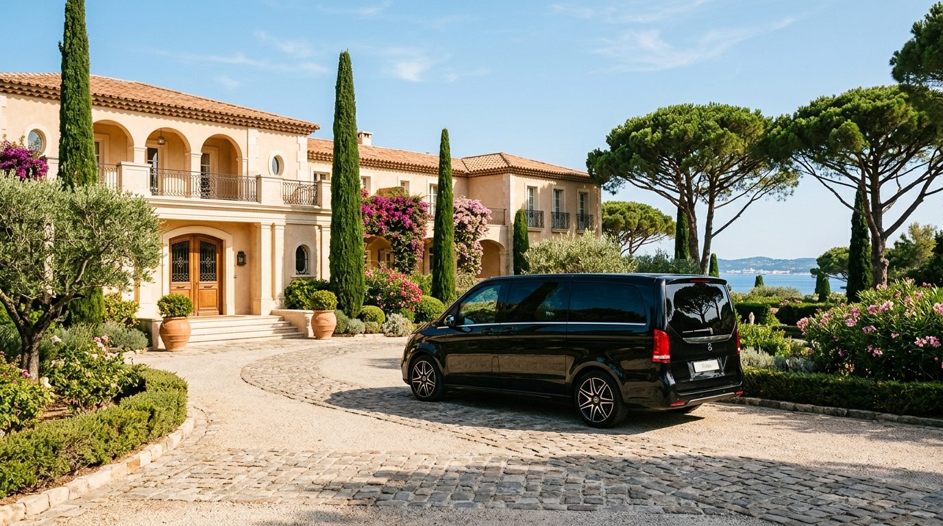 Chauffeur privé Mercedes Classe V au Château de la Messardière : guide de mise à disposition à Saint-Tropez