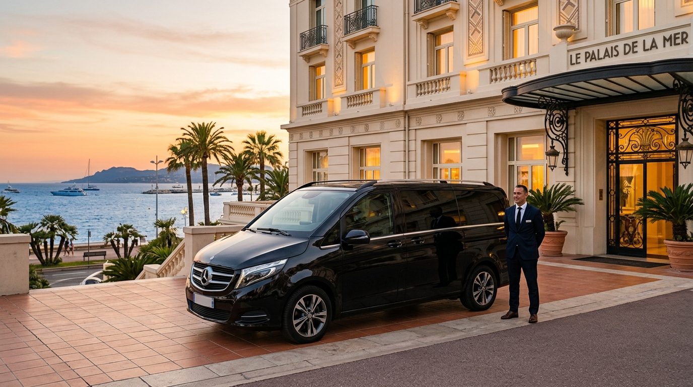 Chauffeur privé Mercedes Classe V à l’Hôtel Belles Rives : mise à disposition sur mesure à Antibes Juan-les-Pins