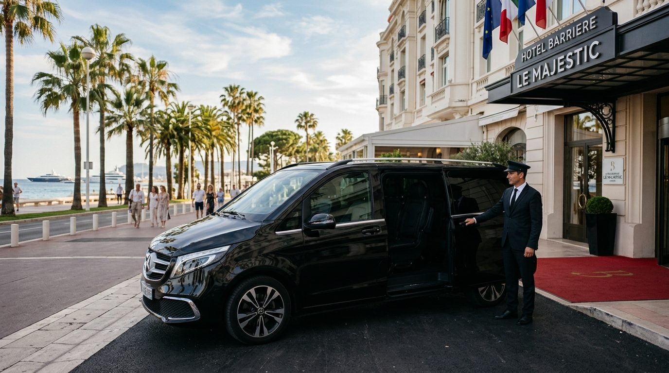 Chauffeur privé Mercedes Classe V à l’Hôtel Majestic Cannes : l’art de la mise à disposition