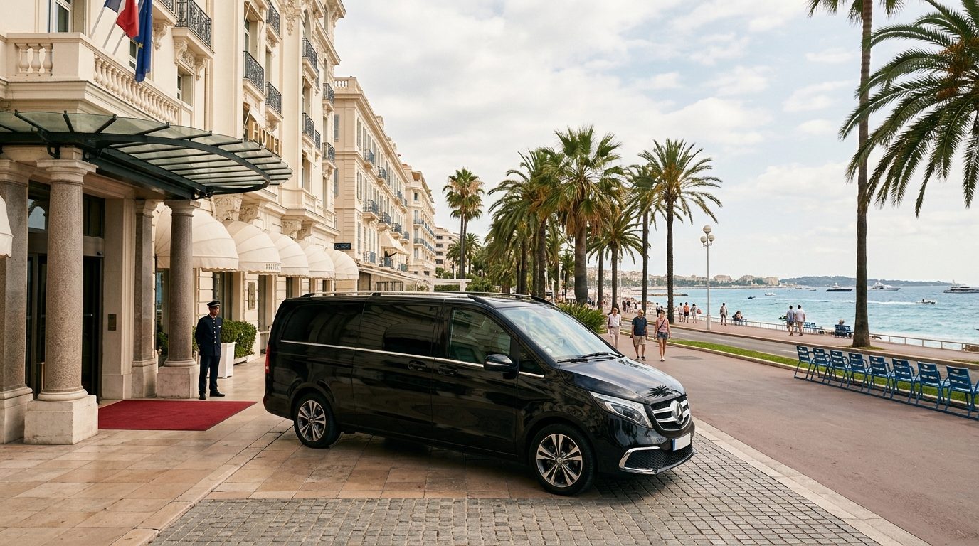 Chauffeur privé Mercedes Classe V au Hyatt Regency Palais de la Méditerranée à Nice