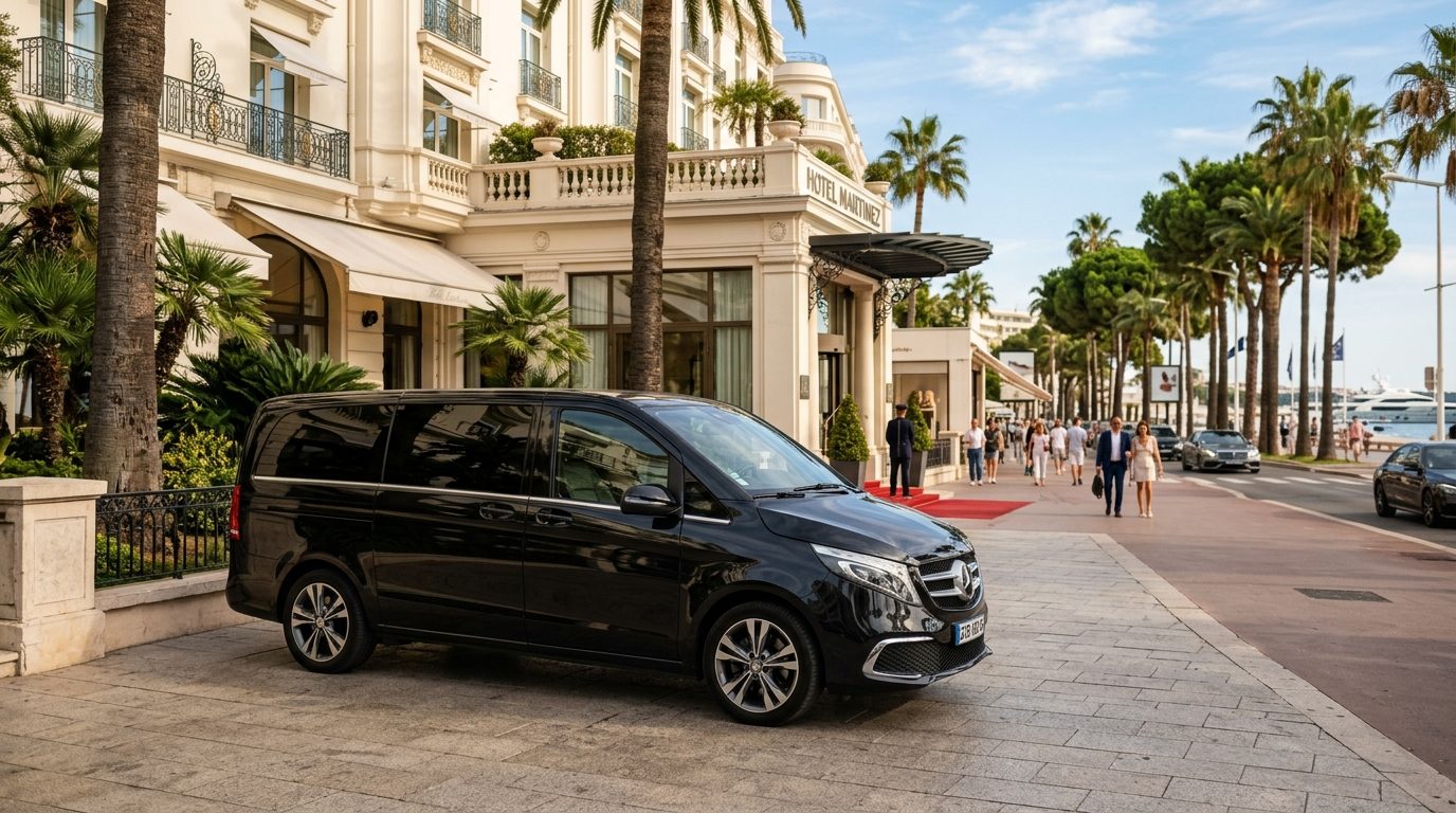 Chauffeur privé en Mercedes Classe V au Palais Stéphanie à Cannes : le guide de la mise à disposition