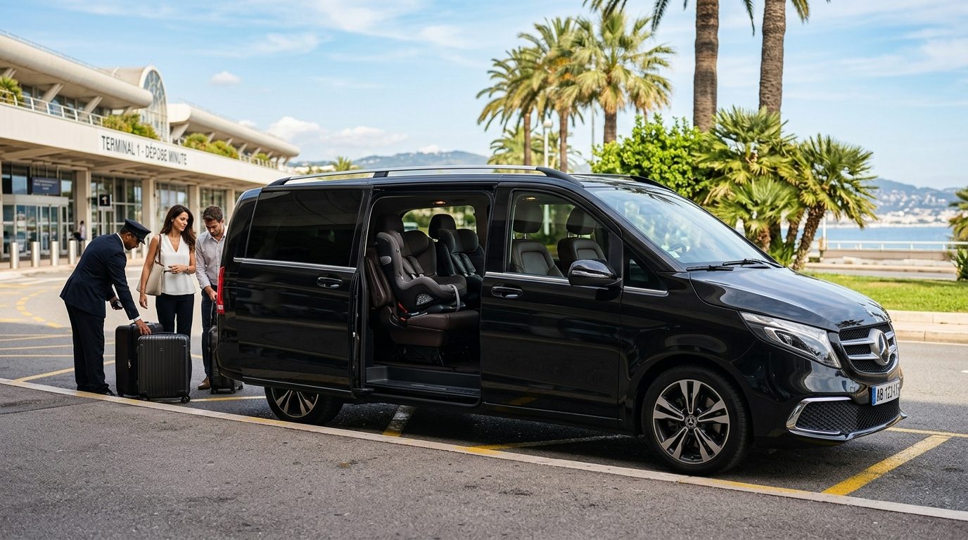 Chauffeur privé van à l&rsquo;aéroport de Nice NCE : solution pour familles nombreuses et sièges enfants