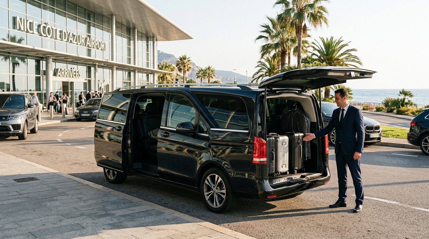 Chauffeur van aéroport Nice NCE : confort et logistique pour vos transferts de groupe