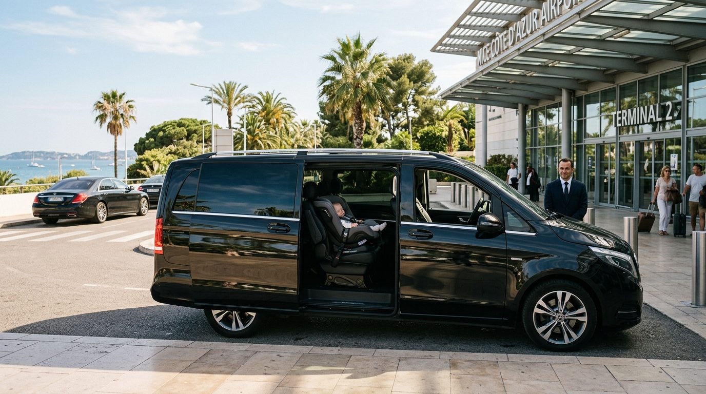 Minivan à l&rsquo;Aéroport de Nice (NCE) avec siège bébé : confort et sécurité familiale