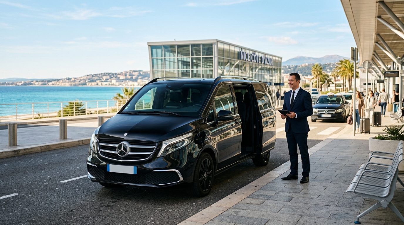Navette privée en Mercedes Classe V à l&rsquo;aéroport Nice Côte d&rsquo;Azur (NCE)