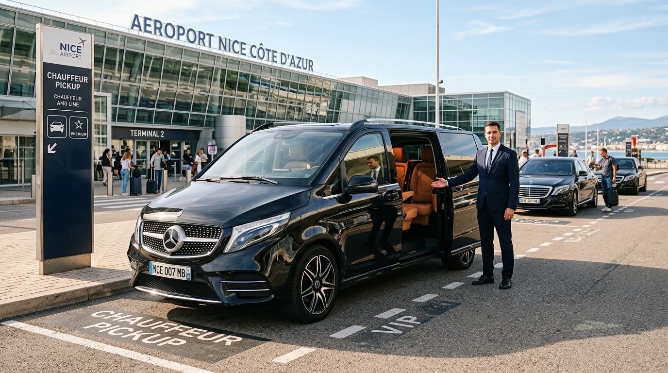 Transfert aéroport Nice NCE en van Classe V avec chauffeur bilingue