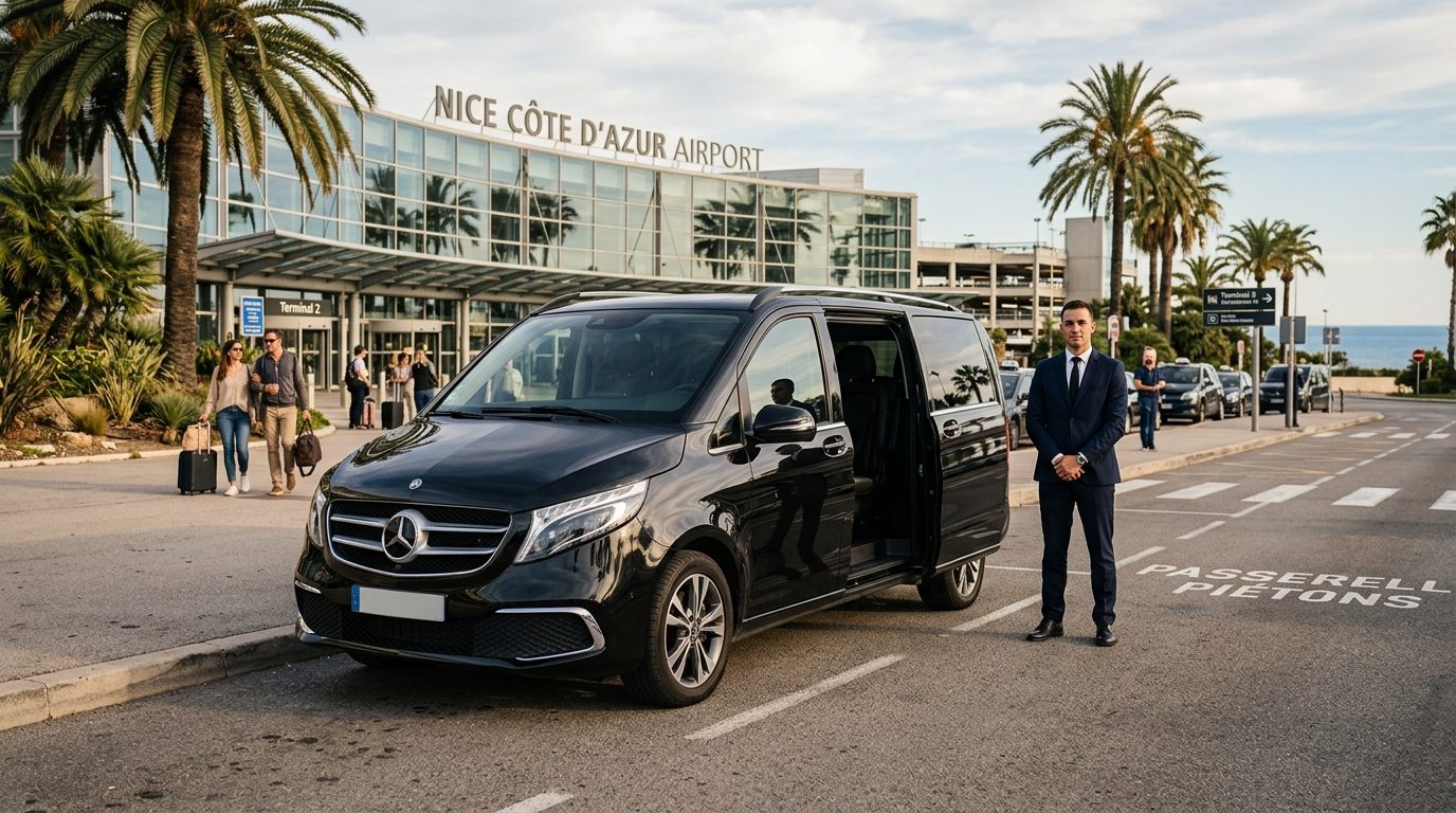 Transfert aéroport Nice NCE en van Classe V : la référence pour événements et familles