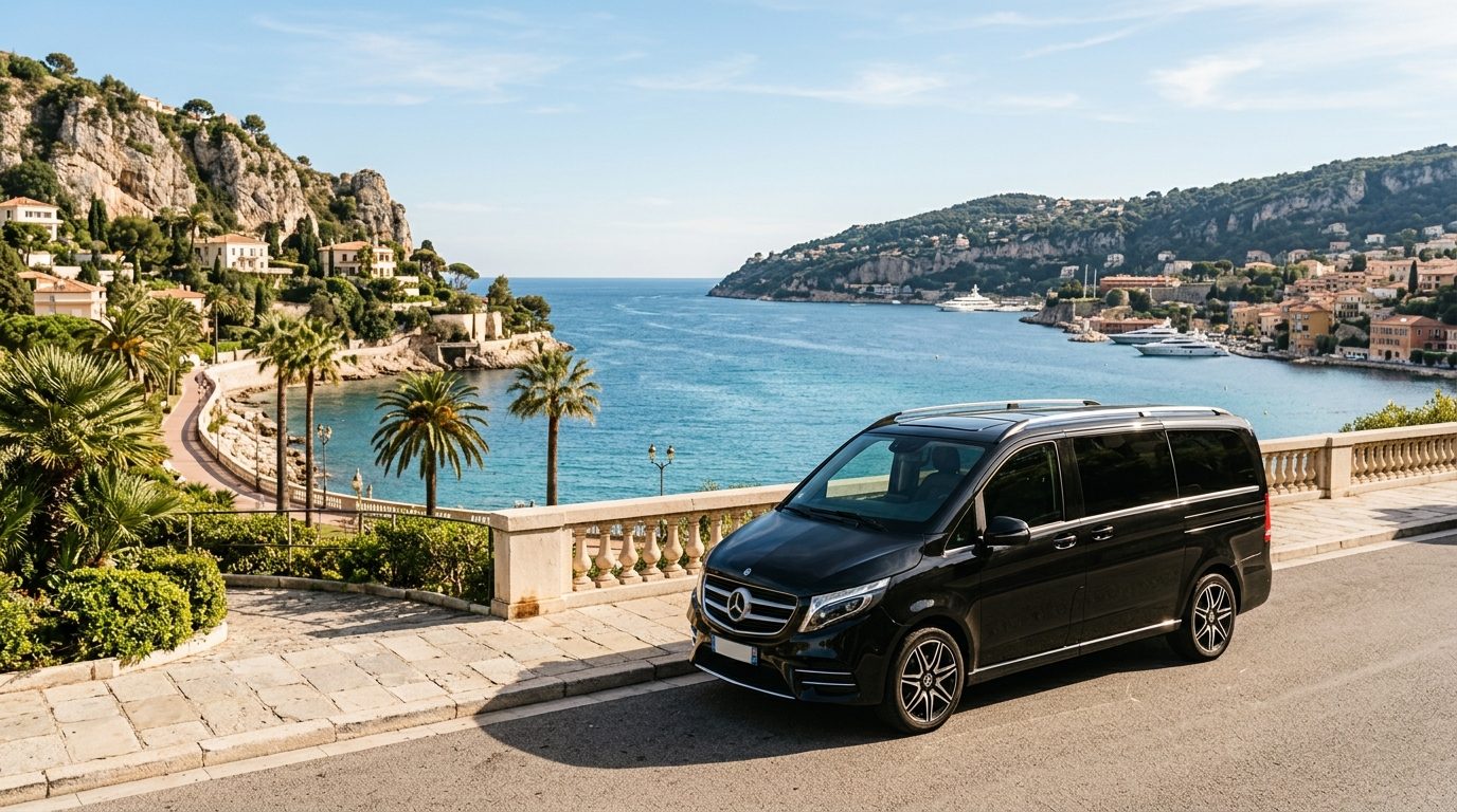 Van Mercedes Classe V stationné sur la côte méditerranéenne près de Beaulieu-sur-Mer