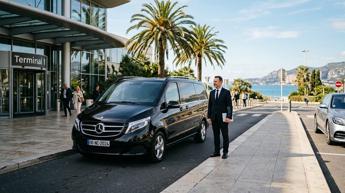Transfert de l&rsquo;Aéroport de Nice à Cap-d’Ail en Van Mercedes Classe V : Organisation et Accueil VIP