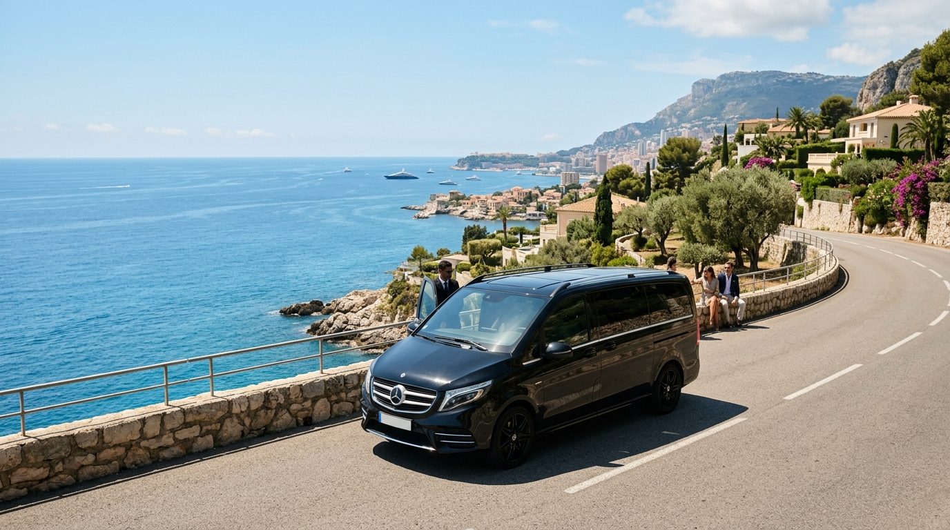 Van Mercedes Classe V sur la route côtière entre Nice et Cap-d'Ail