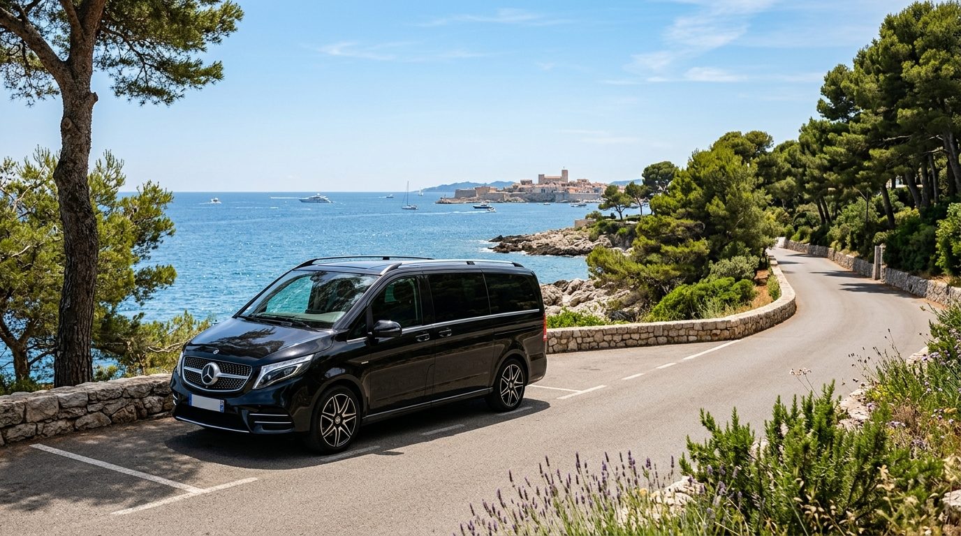 Transfert Aéroport de Nice (NCE) vers le Cap d’Antibes en van 7 places avec siège bébé et accueil nominatif