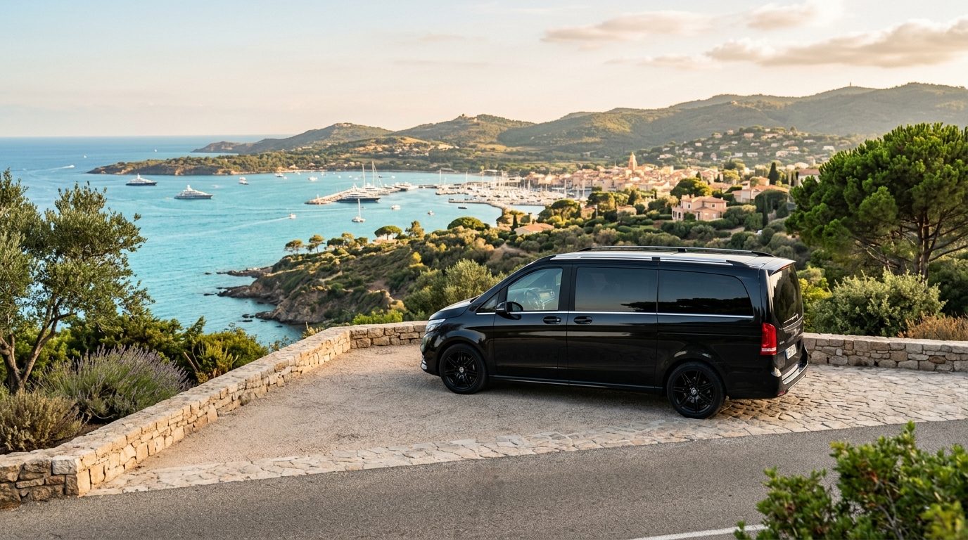 Transfert Aéroport Nice NCE vers Gassin en Van Mercedes Classe V avec chauffeur privé