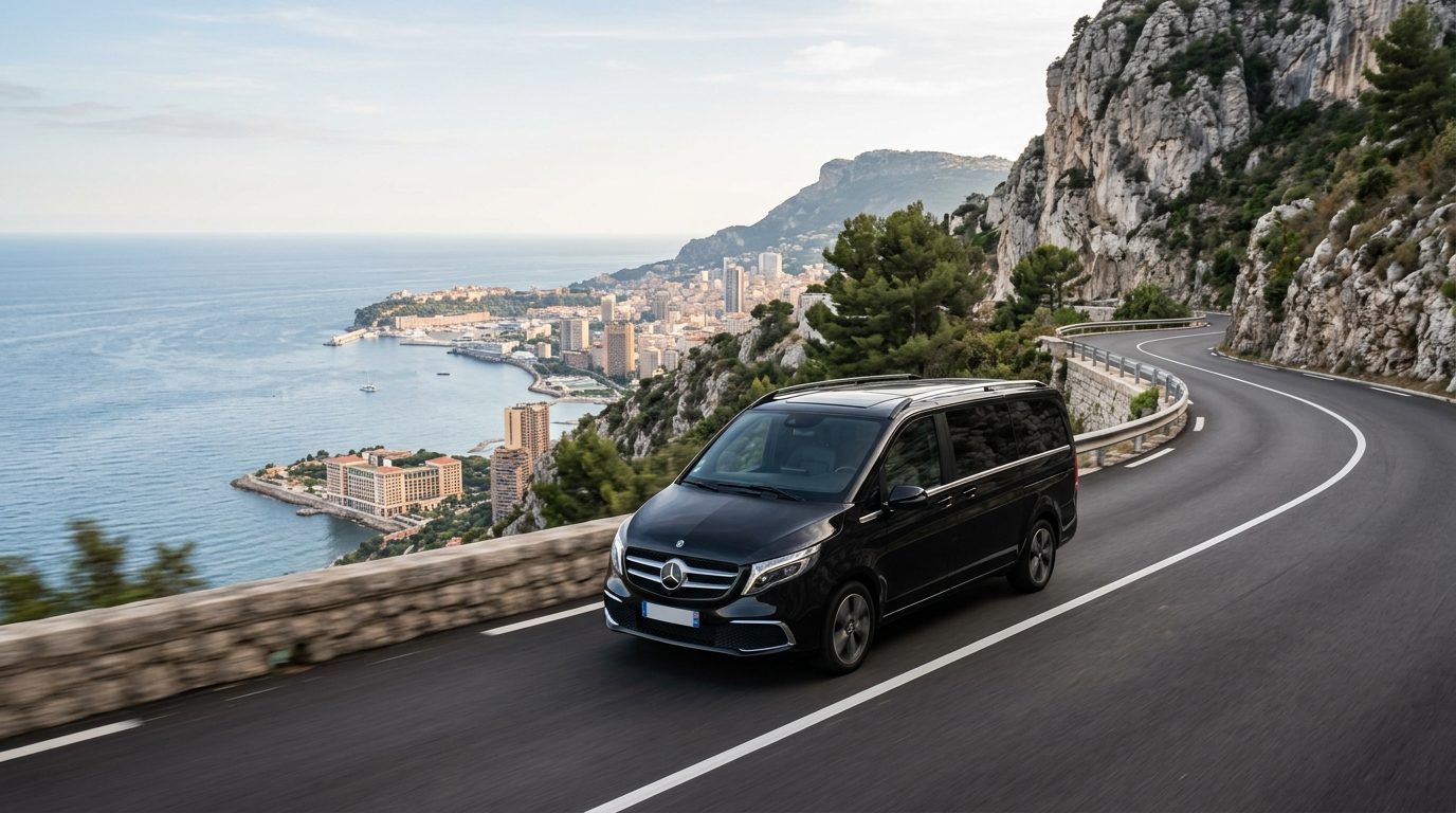 Transfert Aéroport de Nice (NCE) vers La Turbie en Van Mercedes Classe V