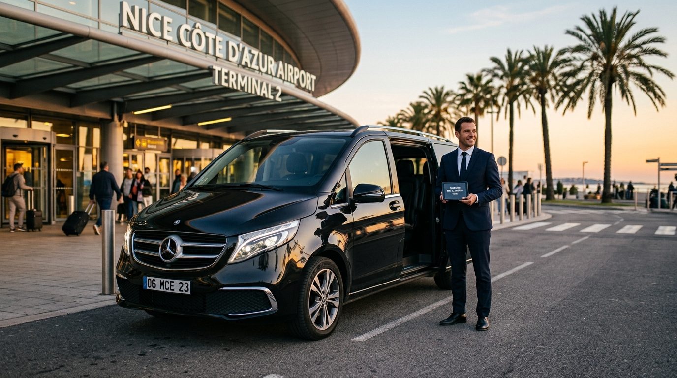 Transfert de Nice NCE à Menton en Mercedes Classe V : confort et accueil connecté