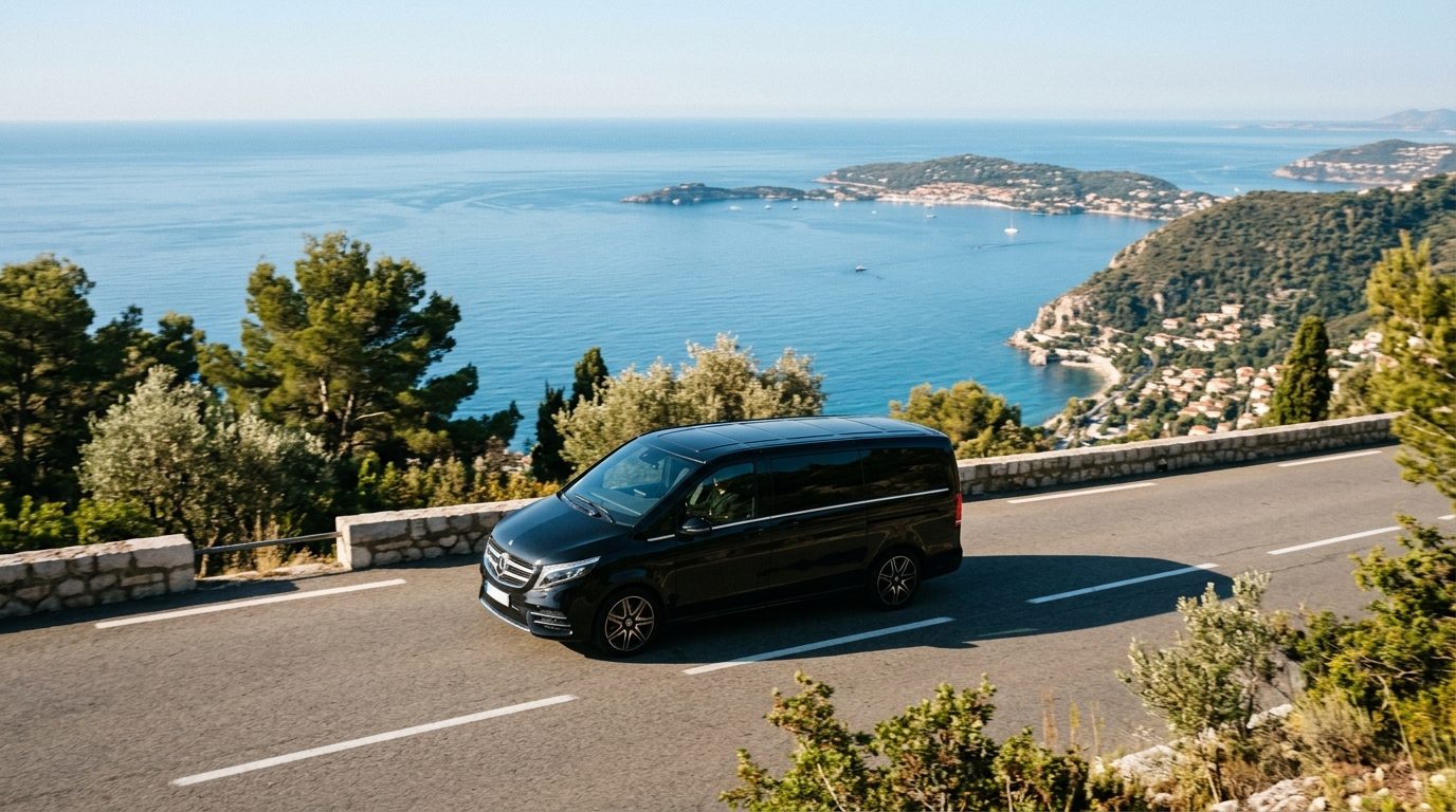 Van privé haut de gamme circulant sur la route entre Nice et Monaco