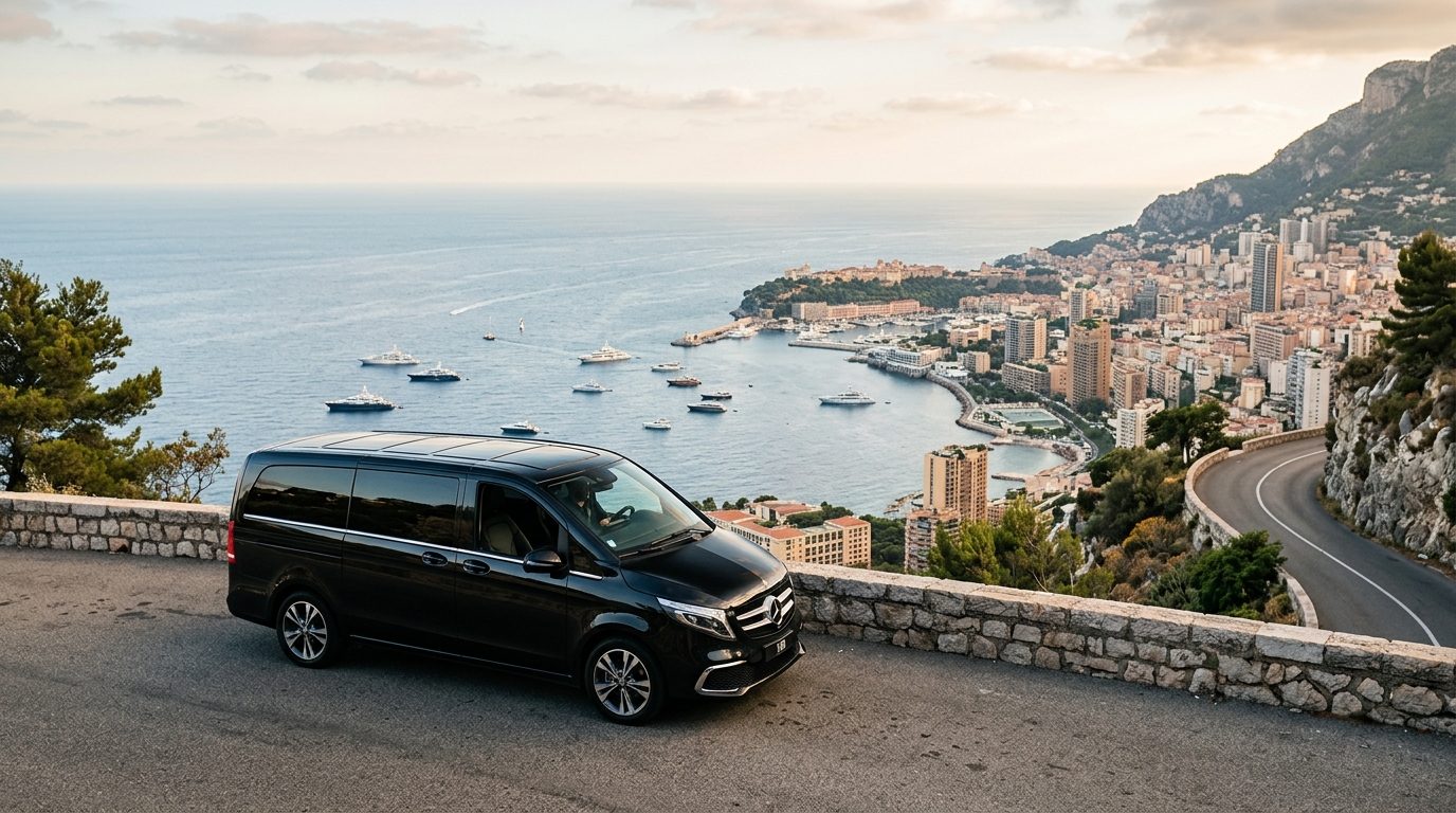 Transfert aéroport Nice NCE vers Monaco en van 8 places : mise à disposition et logistique familiale