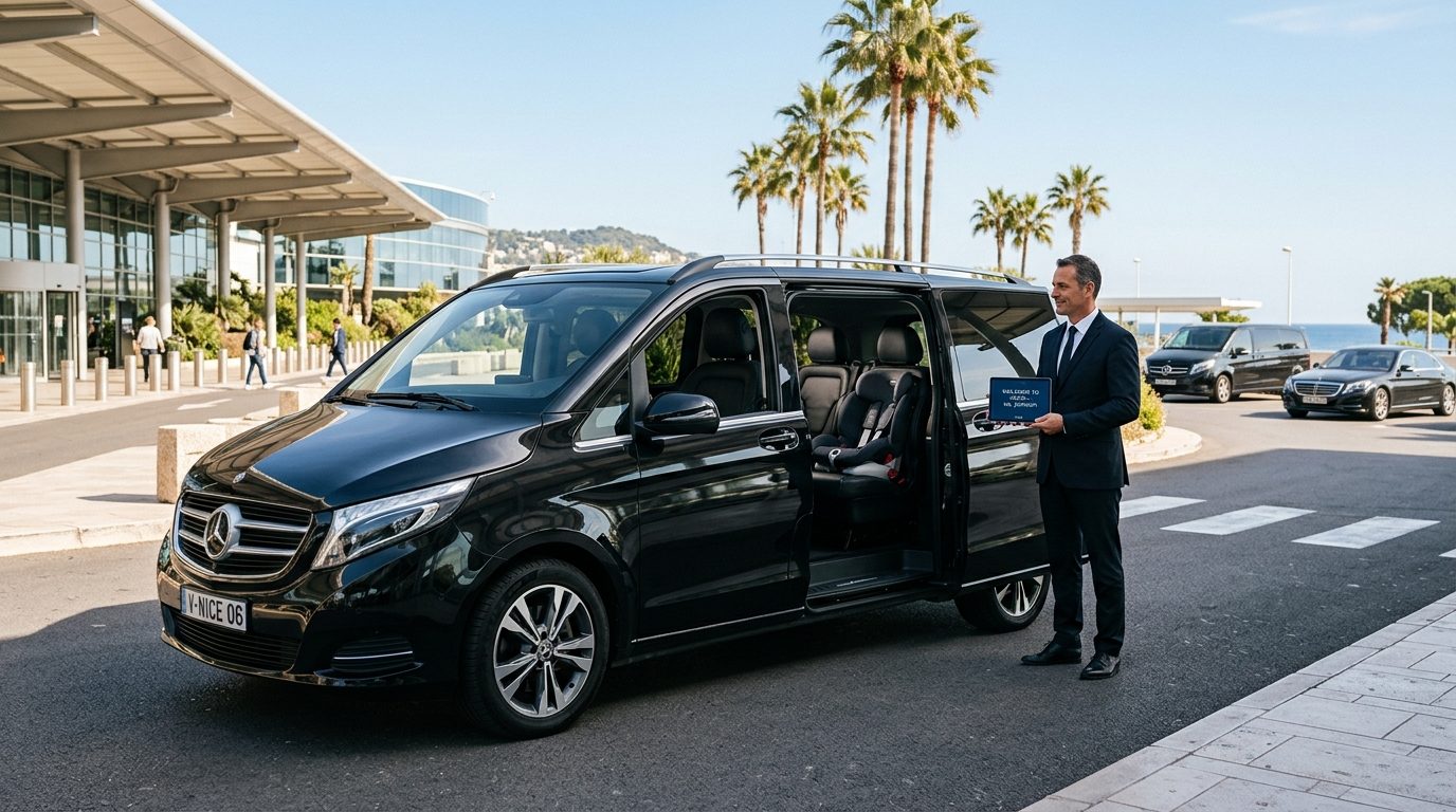Transfert Aéroport Nice vers Monaco en Van : Siège Bébé et Accueil sur Tablette