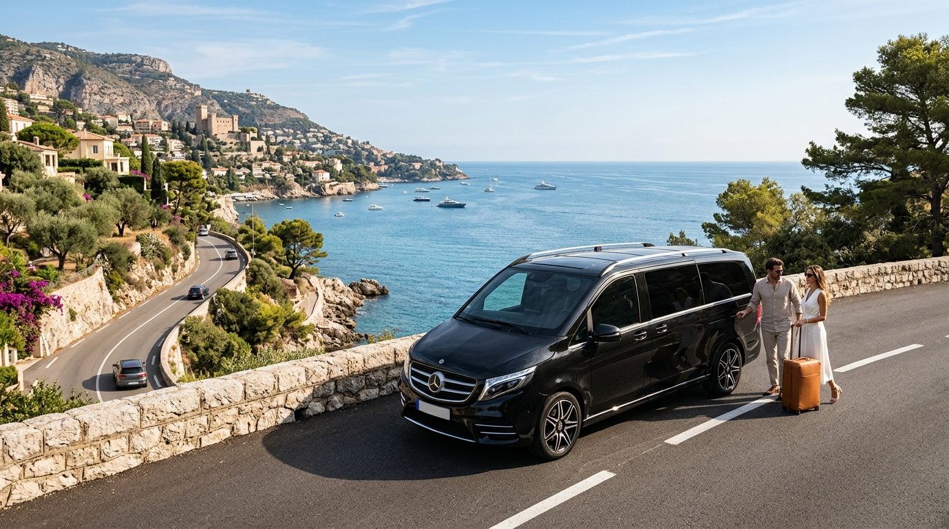 Transfert Aéroport Nice vers Roquebrune-Cap-Martin en Van Mercedes Classe V
