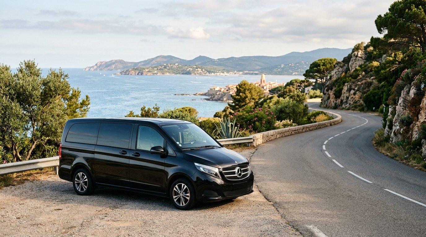 Transfert Aéroport de Nice vers Saint-Tropez en Mercedes Classe V et mise à disposition journée