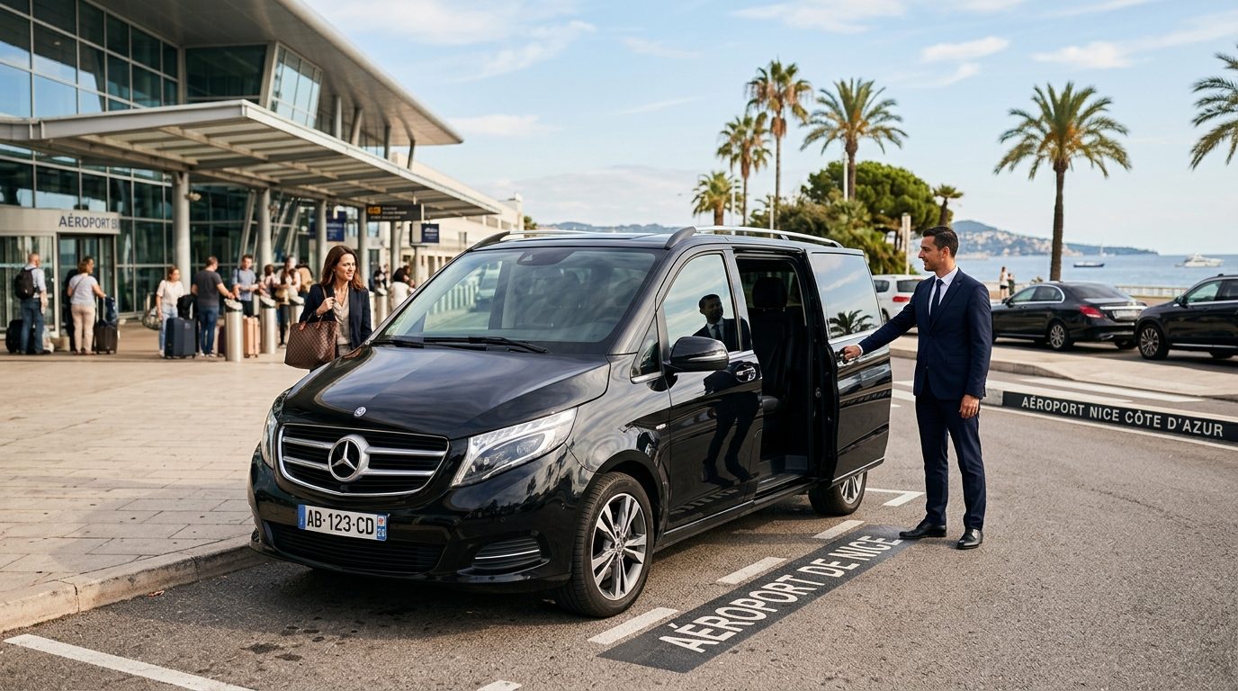 Transfert professionnel à l&rsquo;aéroport de Nice en Mercedes Classe V : organisation et exigences