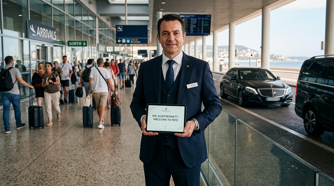 Transfert en van à l&rsquo;aéroport de Nice (NCE) avec accueil sur tablette
