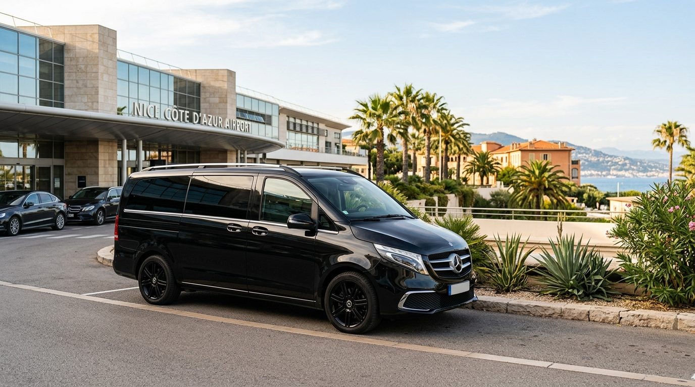 Transport aéroport Nice NCE multi-places : guide des transferts collectifs et vans