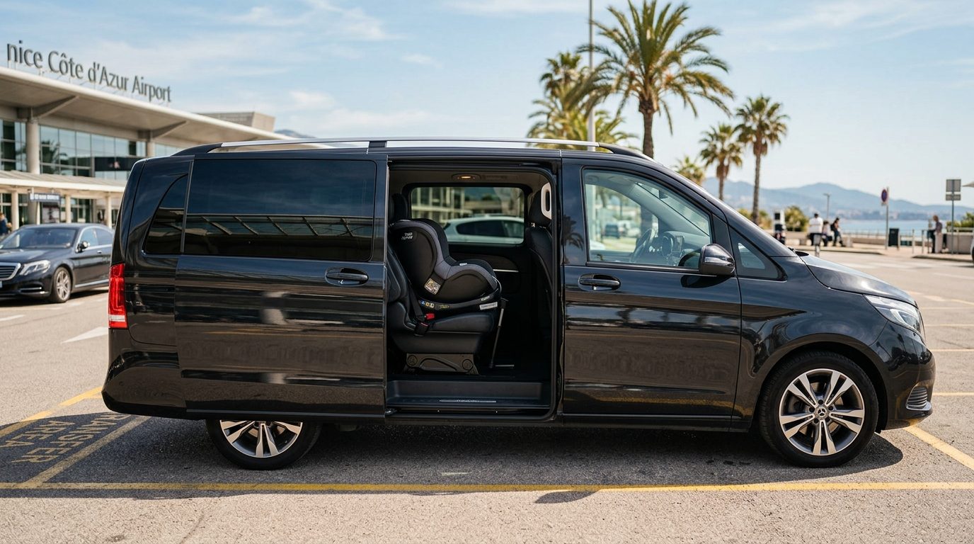 Van 6 places à l’aéroport de Nice (NCE) : voyager avec siège bébé et rehausseur