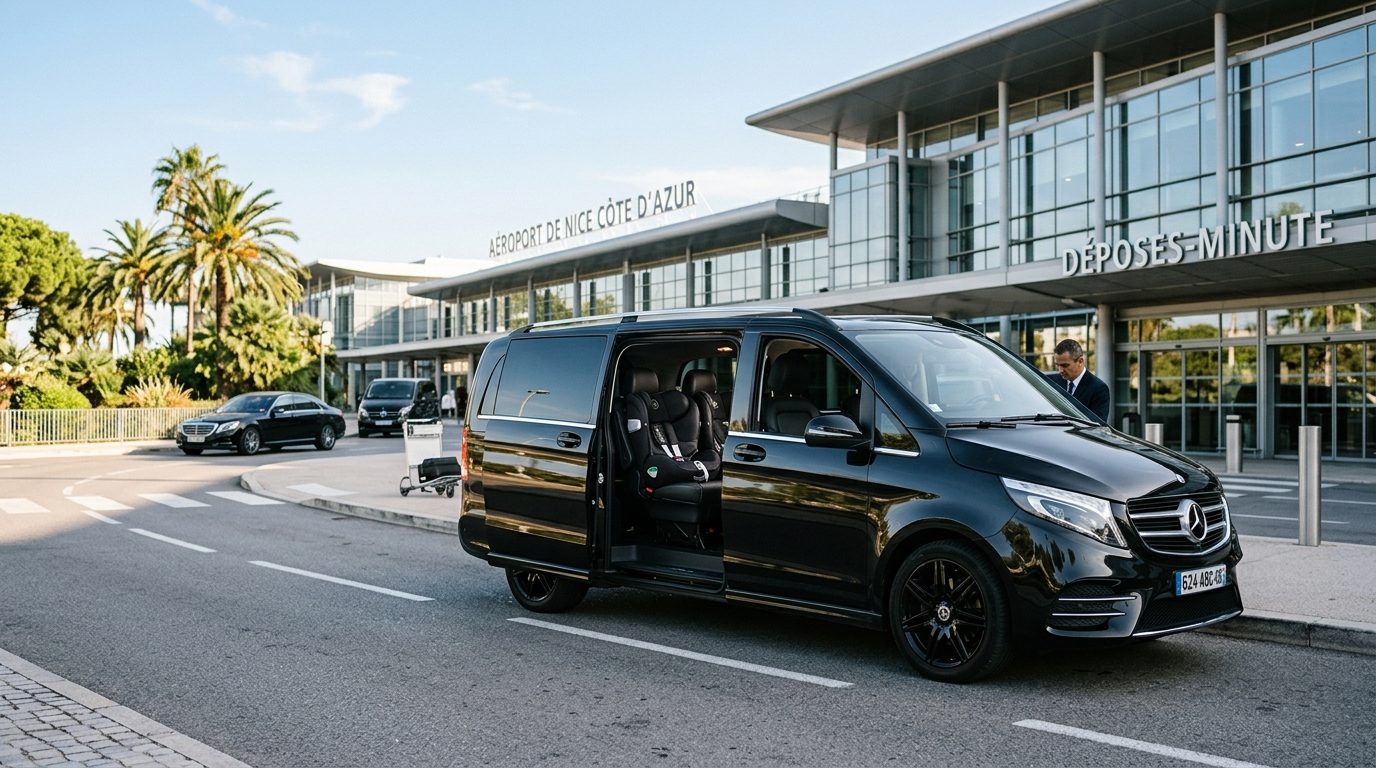 Van aéroport Nice NCE pour familles nombreuses avec sièges bébé