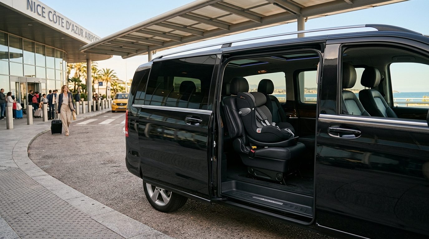 Van à l&rsquo;aéroport de Nice avec siège bébé groupe 0/1 : guide de sécurité et réservation