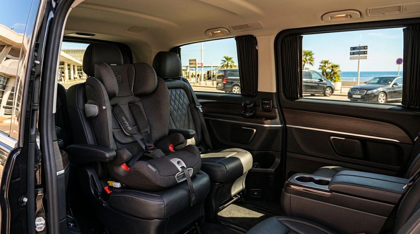 Van avec siège enfant groupe 3 à l&rsquo;aéroport de Nice : sécurité et confort pour les grands enfants