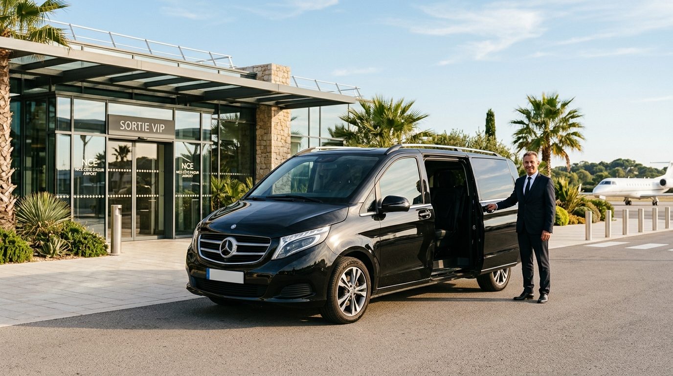Mise à disposition en Van Mercedes Classe V depuis l&rsquo;aéroport de Nice : guide du service journée premium