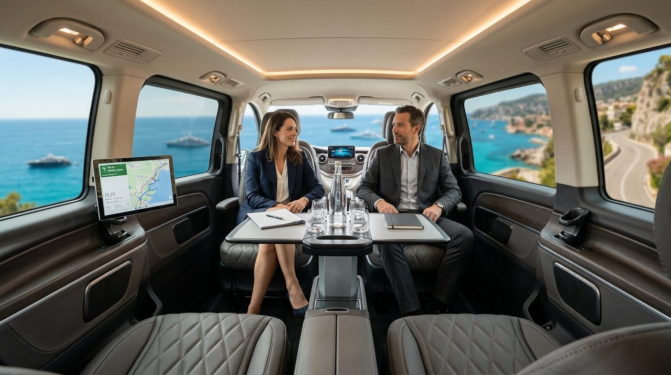 Van premium à l&rsquo;aéroport de Nice (NCE) : le confort connecté avec tablette à bord