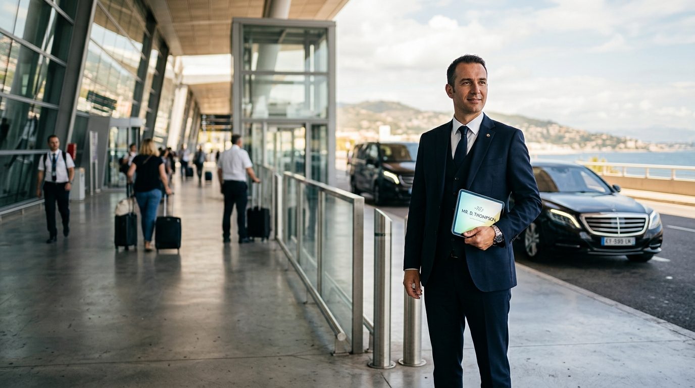 Accueil avec panneau et tablette à l’aéroport de Nice (NCE) : repères et fonctionnement