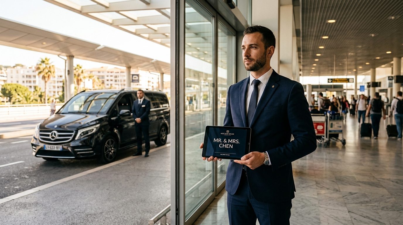 Attente personnalisée à l&rsquo;aéroport de Nice (NCE) en Mercedes Classe V