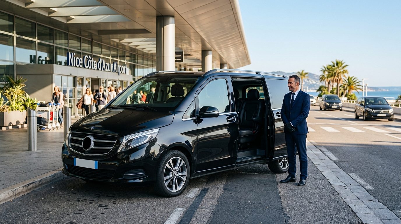 Mercedes Classe V pour transfert de groupe à l'aéroport de Nice Côte d'Azur