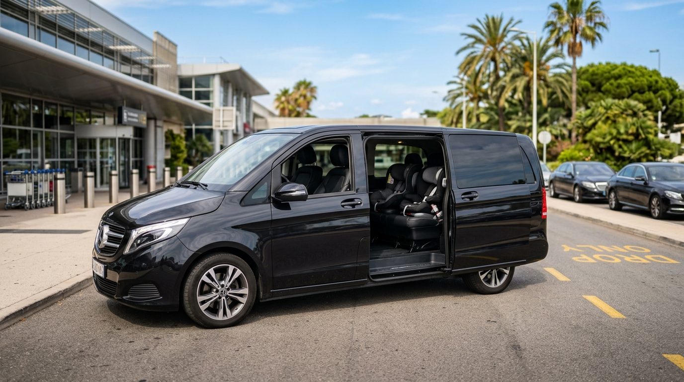 Transfert privé en van à Nice Côte d&rsquo;Azur (NCE) avec sièges bébé et rehausseurs