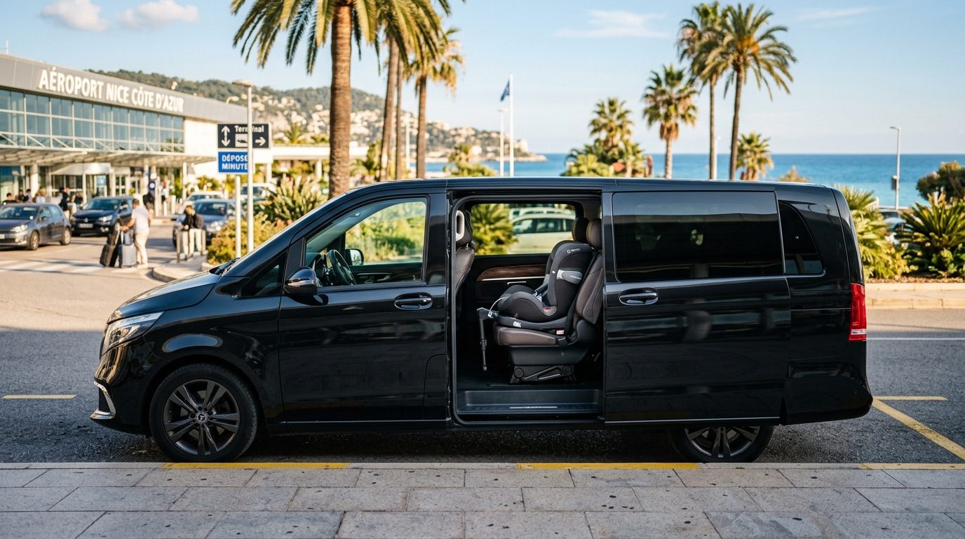 Van 6 places avec siège bébé à l’aéroport de Nice (NCE) : confort et sécurité familiale