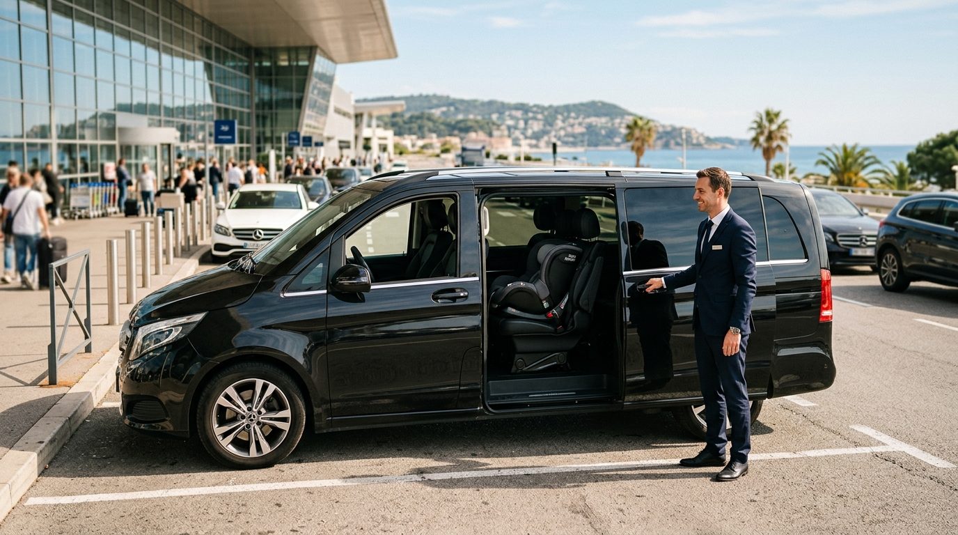 Van 7 places à l&rsquo;aéroport Nice Côte d&rsquo;Azur : confort familial, siège bébé et rehausseur