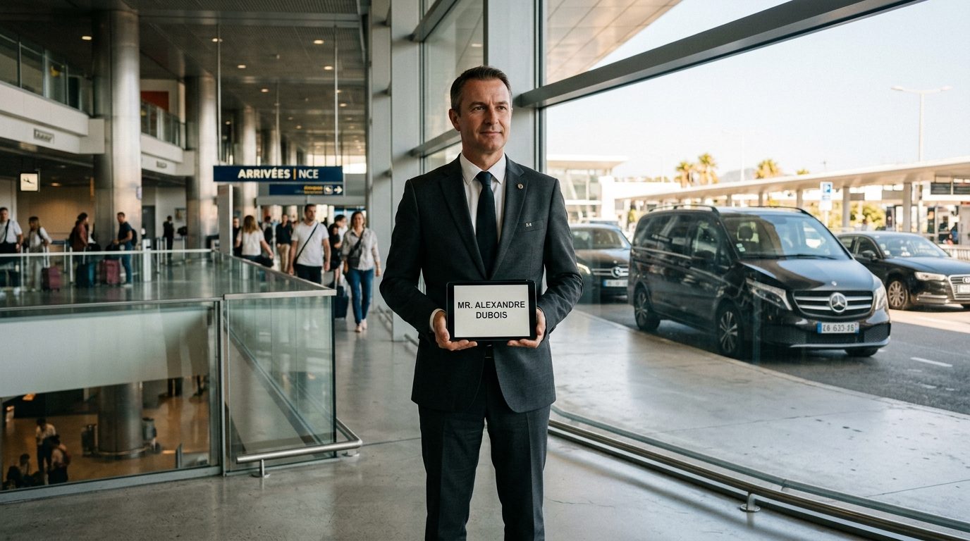 Van 7 places à l&rsquo;aéroport de Nice : chauffeur privé et accueil sur tablette